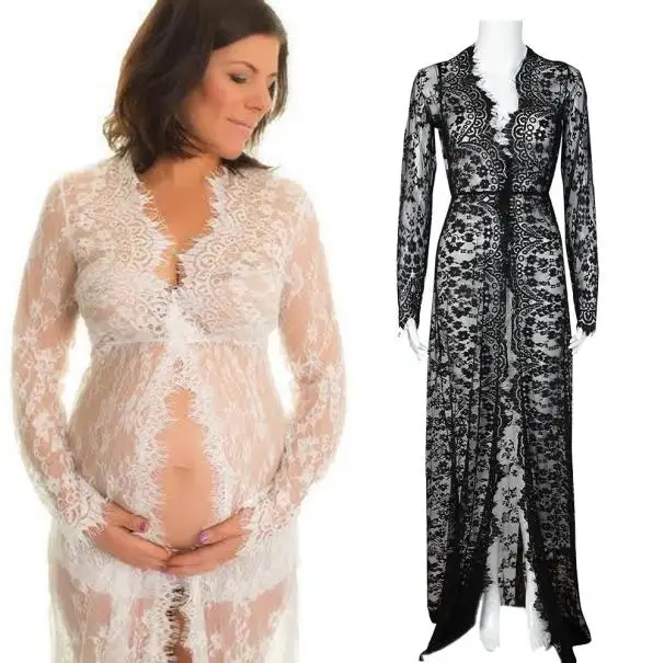 

Pregnant Party dresses 2019 Women Lace Fashion Long Sleeve Sexy Evening Dress