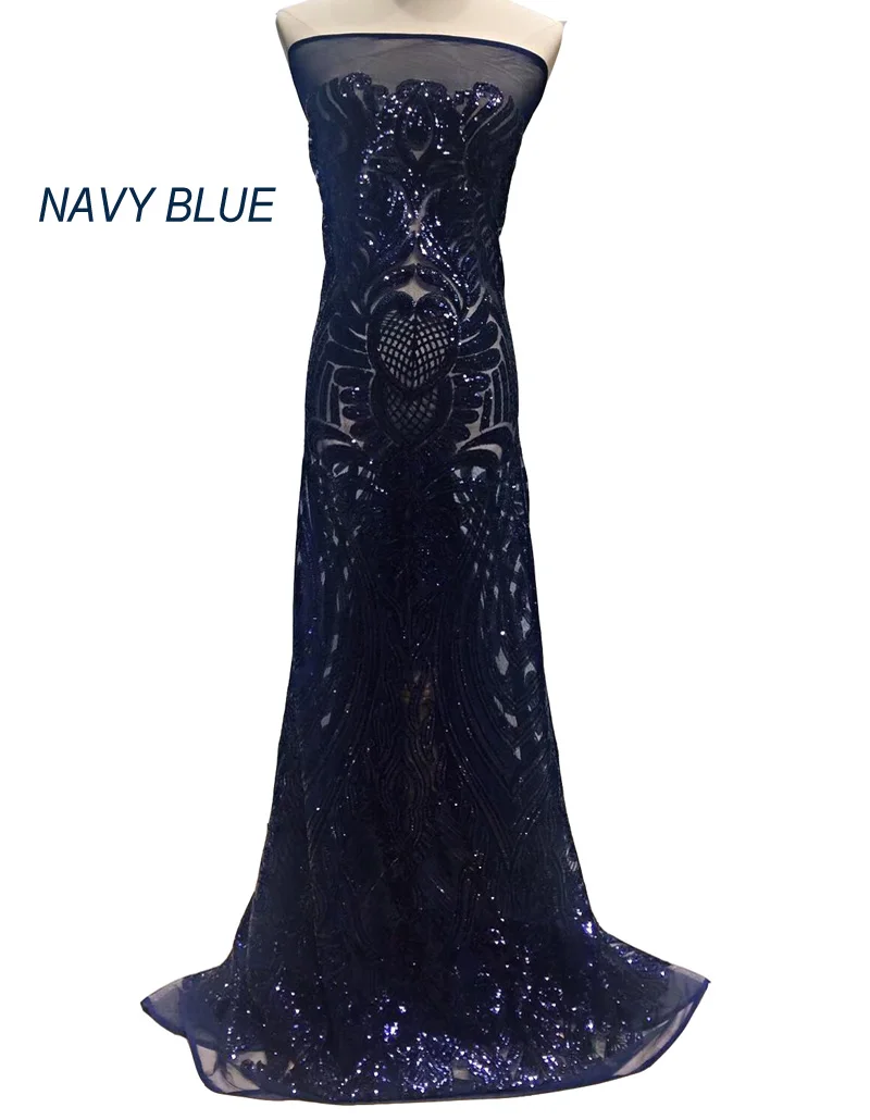 

(5yards/pc) Latest design African sequins net lace fabric heavy French lace fabric in navy blue for party dress 10colors FNS142
