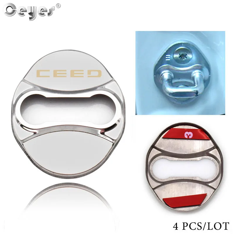 For CEED Silver Ceyes крышка дверного замка подходит для KIA sportage ceed sorento наклейки из нержавеющей стали аксессуары для автомобиля Стайлинг авто защита эмблемы - Цвет: For CEED Silver