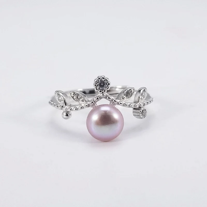 

Sweet Style Simple Leaves Sterling Silver Pearl Ring Woman Adjustable Ring Setting Pearl Accessory Fit 6-8mm Bead Love Wish Pear