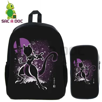 

2 Pcs/set Pokemon Mewtwo Fluorescence School Bag Anime Backpack for Teenage Boys Girls Daily Backpack Travel Shoulder Bags
