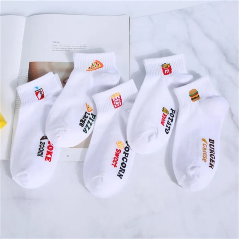 

Spring Summer Women Socks Cartoon Hamburger Fries Snacks Pattern Cotton Funny Socks Cute Japanese Food Short Socks Calcetines