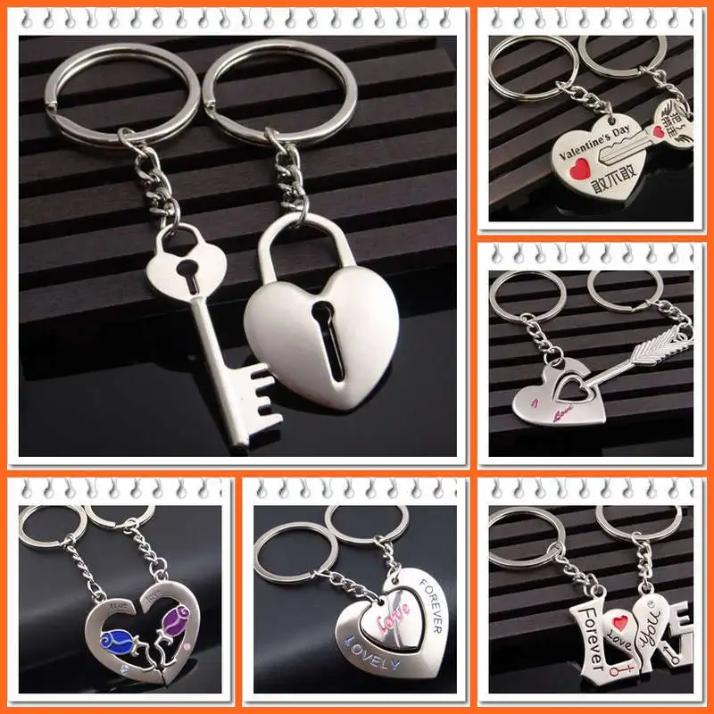 Novedad Chaveiro par llavero corazón de los Amantes clave cadena anillo Llaveros de baratija de joyería de regalo de boda de Día de San Valentín Novedad Chaveiro par llavero corazón de los Amantes clave cadena anillo Llaveros de baratija de joyería de regalo de boda de Día de San Valentín