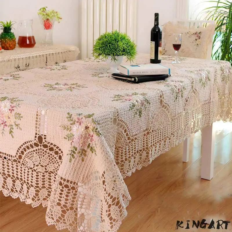 

Wedding Table Cloth Beige Flower Crochet Round & Rectangular Table Cloth Embroidery Tablecloth Christmas Dinning Table Cover