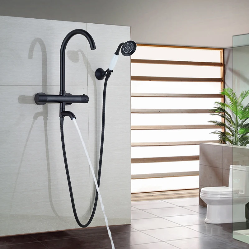 Wall Mounted Dual Function Swivel Tub Filler Handheld Shower Faucet Set Oil Rubbed Bronze Thermostatic Bath and Shower Taps