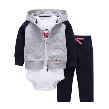 

2019 Baby Boy girl Clothes Sets 1 hooded zipper coat + pants + romper fashion cotton children boys cute Clothing free shipping
