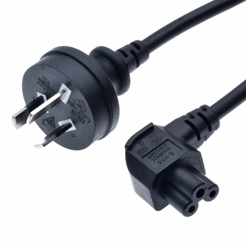 

Australia SAA Right Angled IEC320 C5 Power cord ,100cm, H05VV-F 3G 0.75mm ,SAA standard Type I power line cables for Laptop
