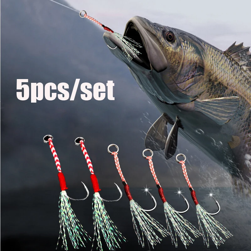 

5pcs/set Luminous Fishhooks Tied up High Carbon steel Fish Hook Saltwater Sea Colored Silk Fishing Hook