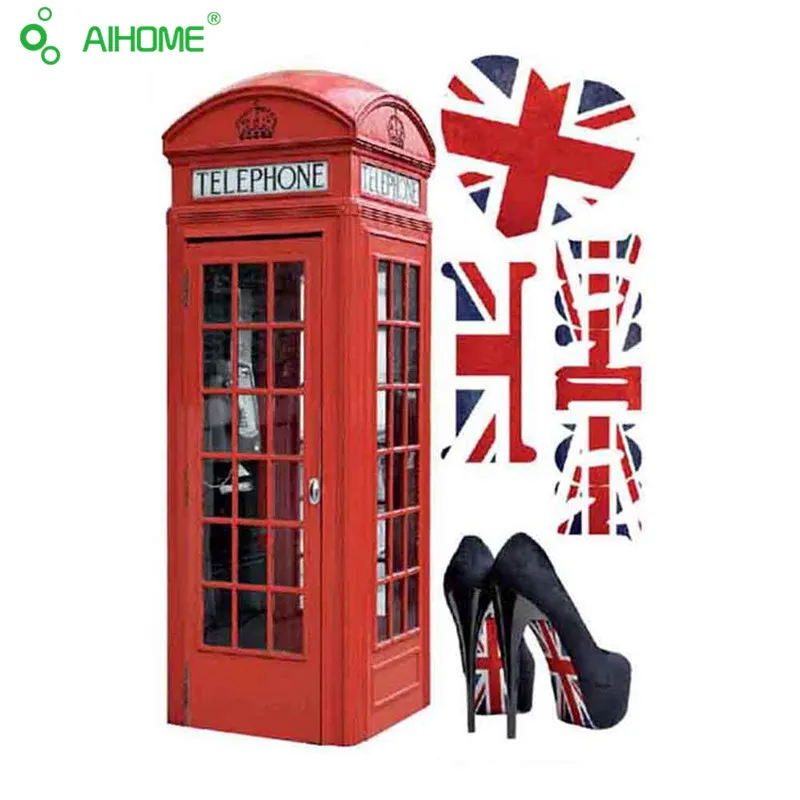 أحدث الرجعية لندن الهاتف بوث ملصقات جدار مشرق GB نمط المنزل الديكور غرفة المعيشة بار الجدار ملصق جدارية الفن 50*70 سنتيمتر