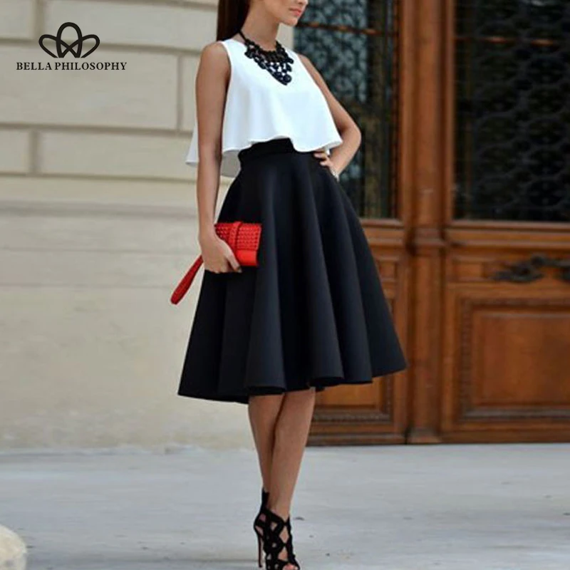 Wonder 2019 new Summer Women Stretch  Plain Skater Flared Pleated Sexy Dress Brand High Waist Female Dress S-XL