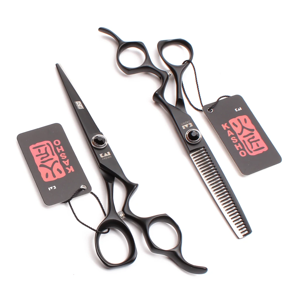 

H9016 5.5" 16cm 440C Kasho Black Hairdresser's Scissors Cutting Shears Thinning Scissors Haircut Set Professional Hair Scissors