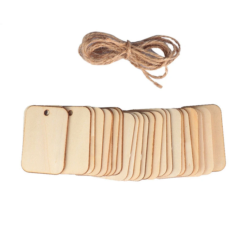 

25 50 100pcs Unfinished Blank Rectangle Wooden Hanging Tags for Scrapbooing Party Favor Wedding Gift Tags with Rope DIY Crafts,Q
