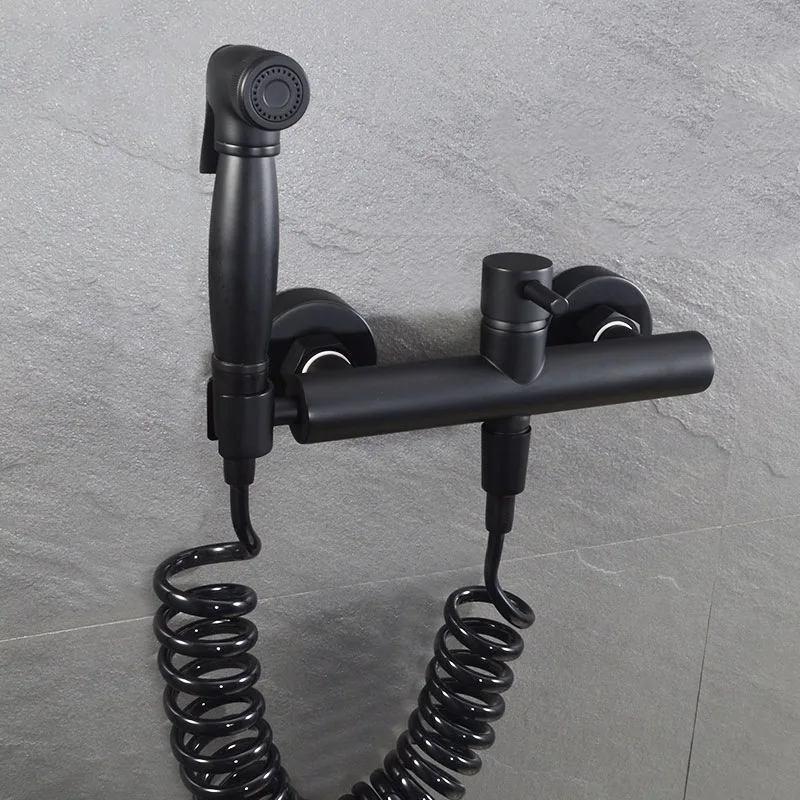 

Black Hot and Cold Bidet Shower Bathroom Toilet Jet Cleaner Portable Spray Wall Mount Faucet Stretchy Spring Plumbing Hoses 1.5m