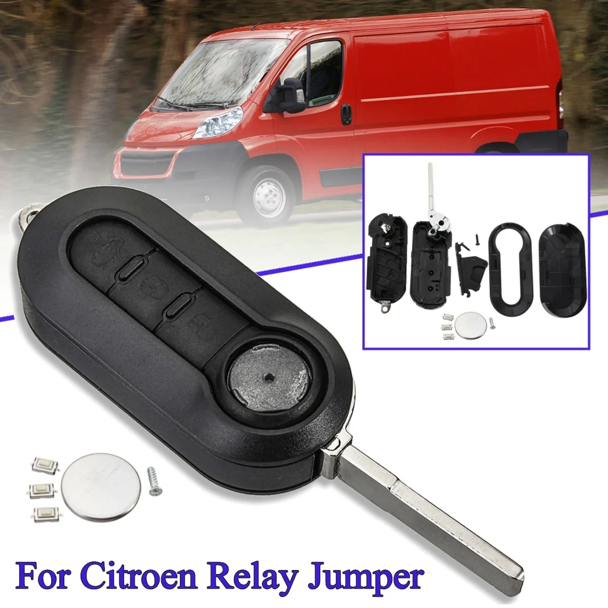 

3 Buttons Remote Key Case With Battery Repair Kit For Citroen Relay Jumper