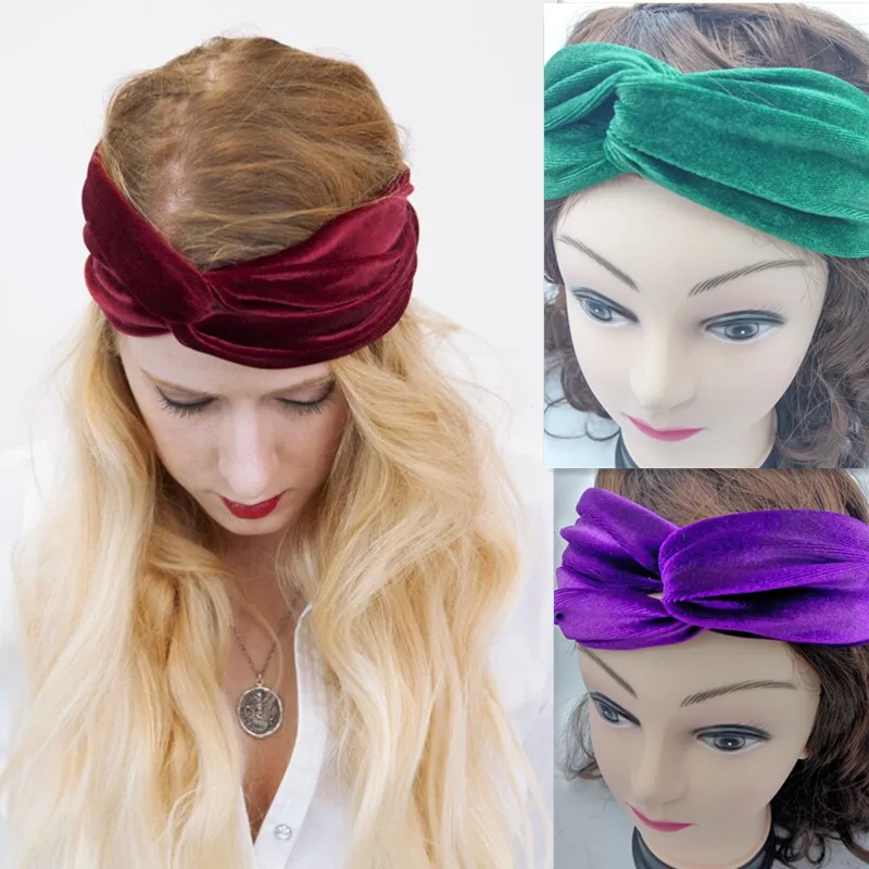 

2017 New Womens Burgundy Turban Headband Solid Velvet Turban Twist Bow Knot Headband Headwrap