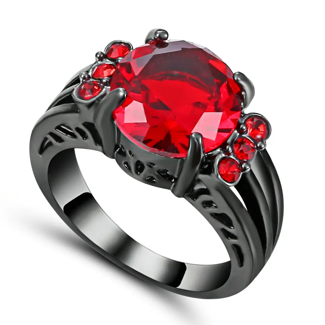 Винтажное женское прозрачное кольцо AAA с красным камнем, Черное золото, серебро, заполненные цвета, обручальные кольца для женщин, камень по дню рождения, подарок подруге, Размер 7 - Цвет основного камня: BA447