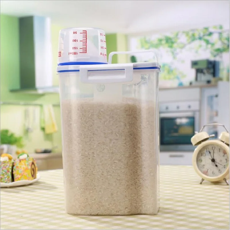 Кухонный Органайзер контейнер для крупы рисовое злаковое зерно контейнер и мерная чашка герметичная коробка Силиконовое кольцо герметичная Емкость