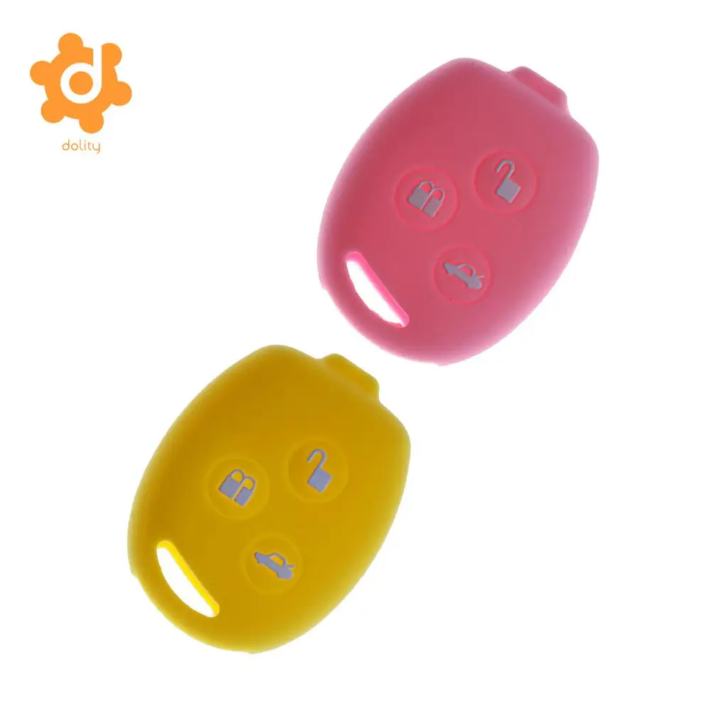 2pcs New Car Key Shell Fob Case Cover Protector for Ford Fiesta Pink+Yellow