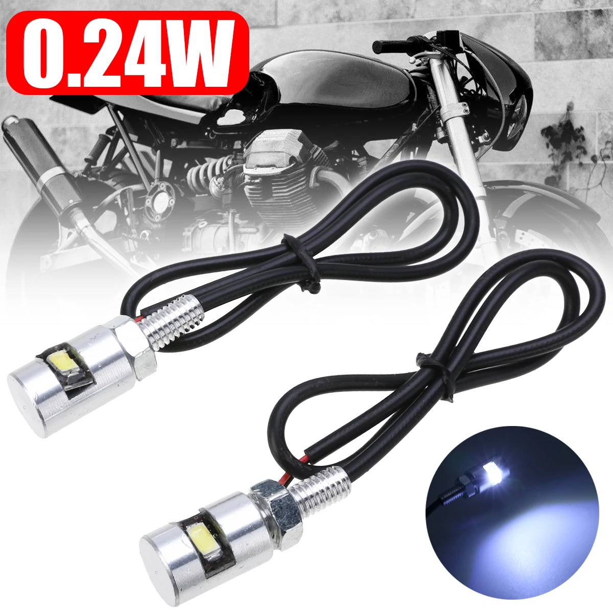 2pcs/set Chrome Car Motorcycle License Plate Screw Bolt Light Bulb Lamp Universal Moto DC12V 0.24W White SMD LED 17*12*12mm