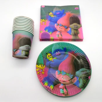 

Boys Favors Tableware Set Trolls Theme Cups Glass Decoration Birthday Party Plates Dishes Baby Shower Paper Napkins 60pcs/lot