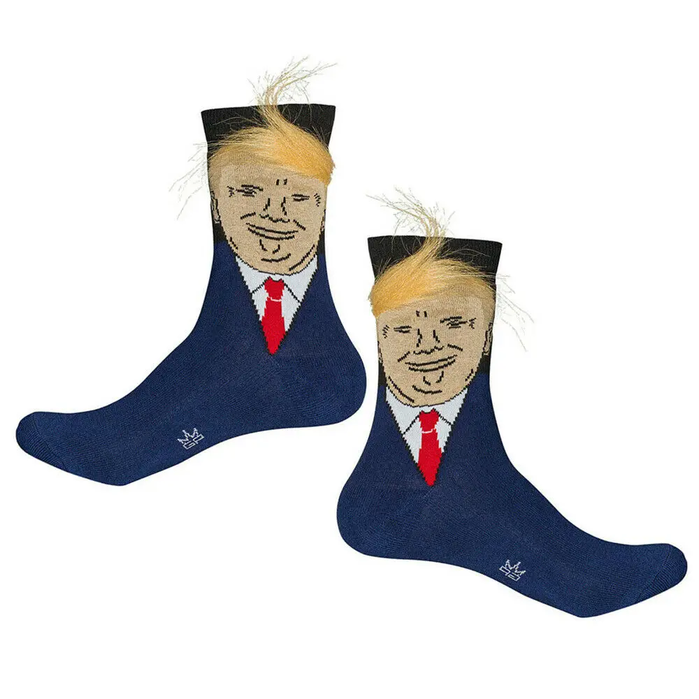 2019 Новое поступление, носки с принтом «Дональд Трамп», унисекс, повседневные носки для взрослых с забавным принтом, с 3D накладными волосами