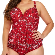 Женский комплект бикини размера плюс с принтом черепа, танкини на косточках, комплект бикини с пуш-ап, большой размер, женский купальник