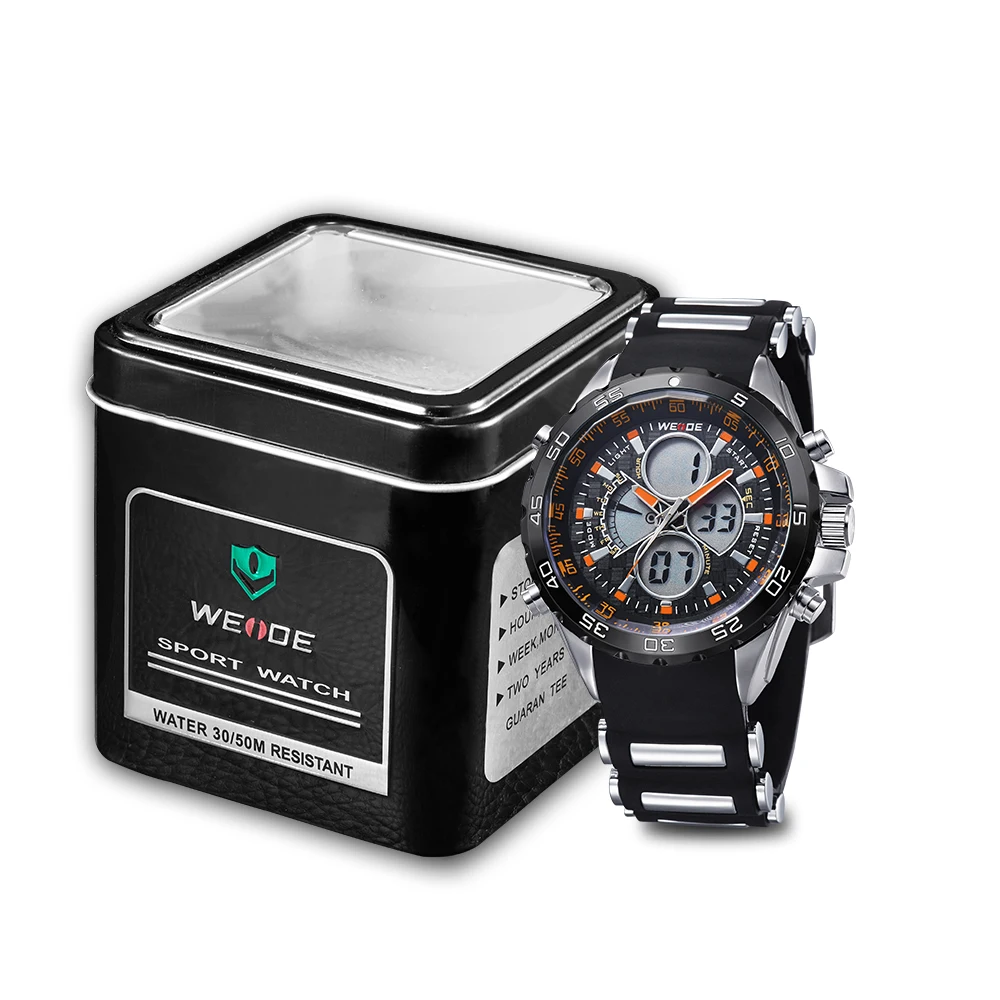 WEIDE  casual genuine Original Brand Men's Sport  Watches Analog Digital Dual Movement  Waterproof Silicone Strap Gift For Men