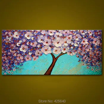 

Flower painting on the wall, canvas painting for living room wall pictures palette knife hand painted Purple flower tree