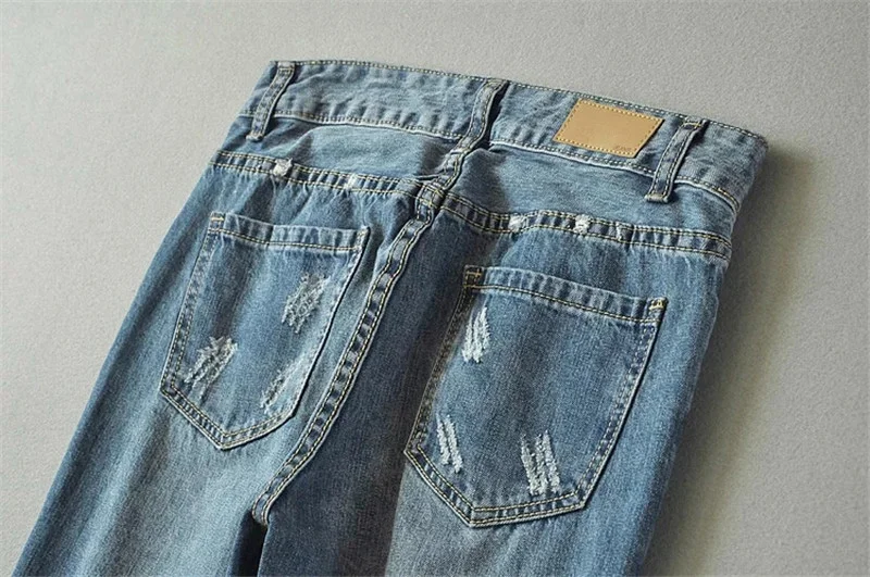 Винтажный стиль бойфренда женские рваные джинсы для женщин мама средней посадки джинсы синие повседневные брюки уличная джинсовые брюки