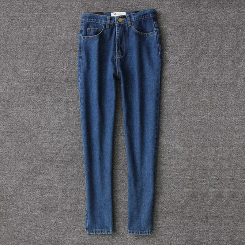 Винтажные Женские джинсы-бойфренды для женщин, джинсы с высокой талией для мам, синие повседневные узкие брюки, корейские уличные джинсовые брюки - Цвет: Deep blue