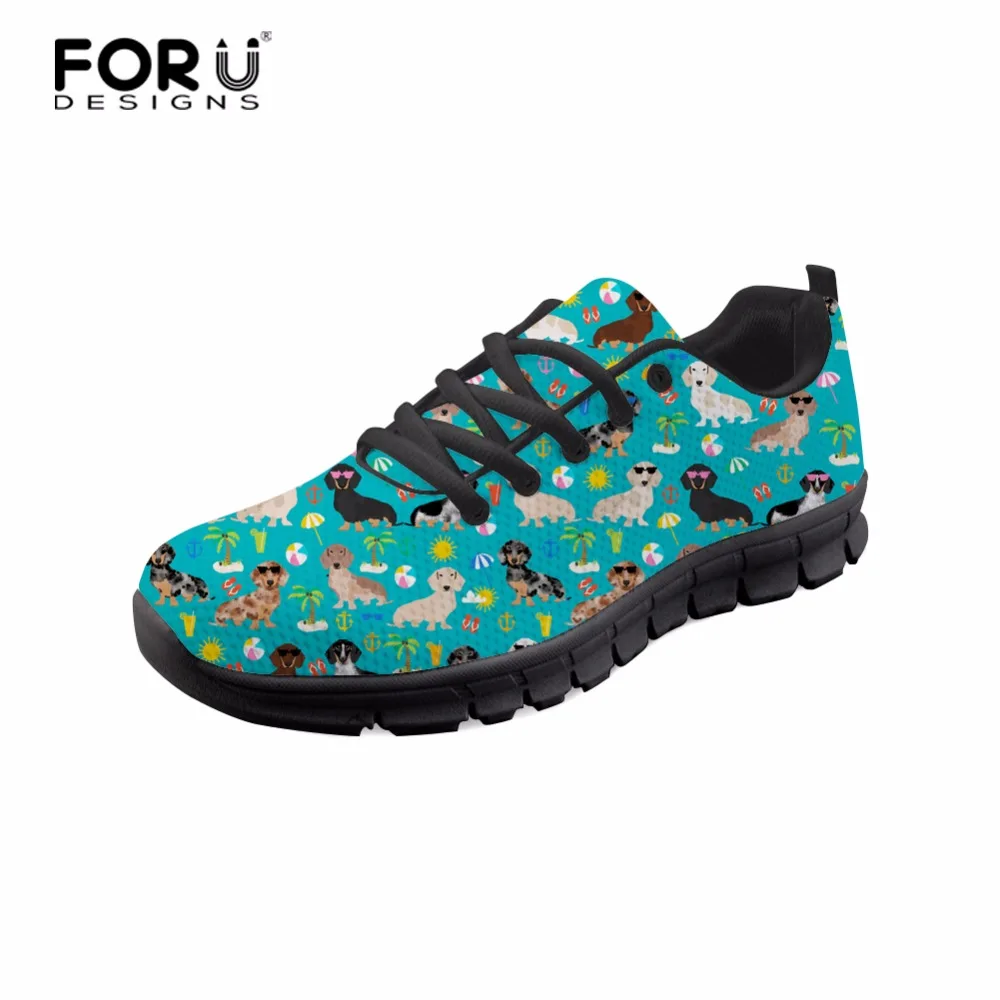 

FORUDESIGNS Dachshund Flower Sneakers Shoes Woman Flats Comfortable Breathable Mesh Shoes for Ladies Shoes Casual Zapatos Mujer