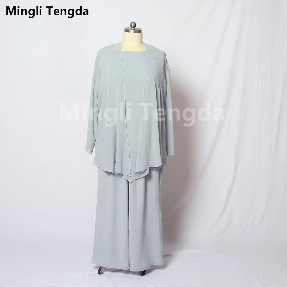 

Mingli Tengda Simple Chiffon Mother of the Bride Dresses with Long Sleeve Jacket Floor-Length Foemal Party Mother Dresses 2018