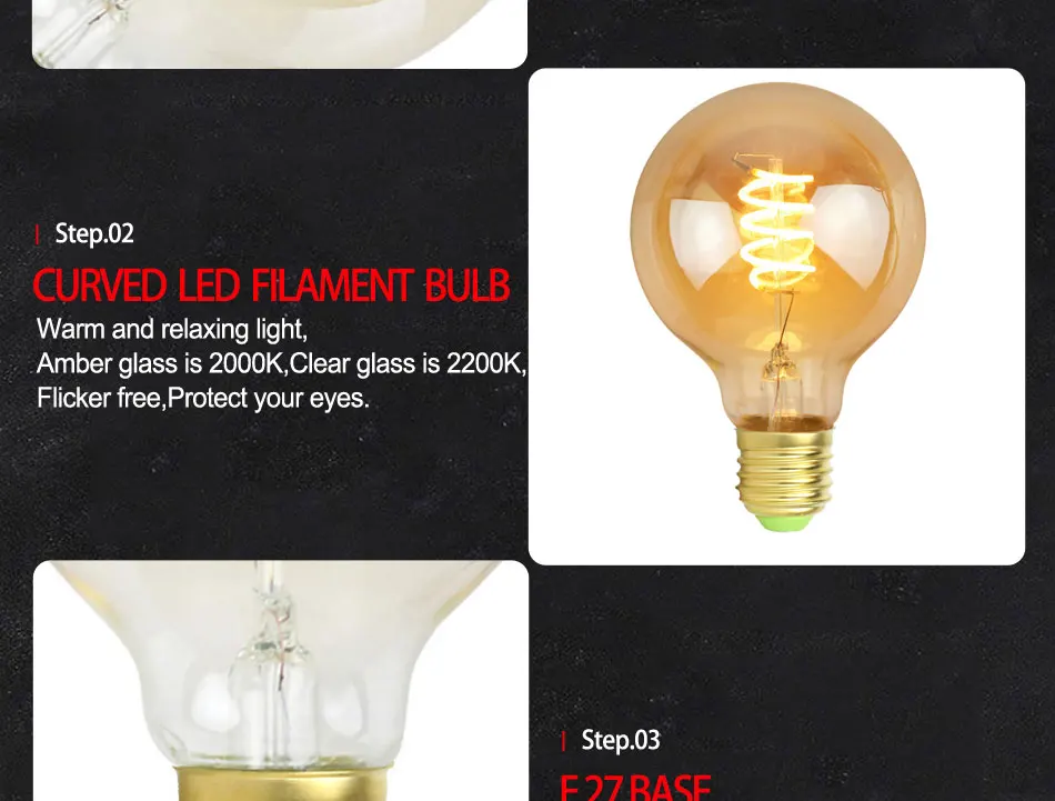 G80 затемнения лампа Эдисона светодиодный E27 220 V 110 V 4 W шарик пузыря шарика Винтаж нити Ретро энергосбережения ламповое освещение