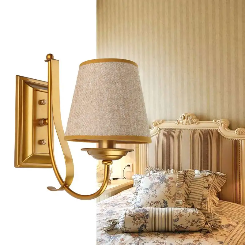 Современный золото настенные светильники прихожая лофт спальня ночники бра белый / черный железный ткани абажур внутреннего декора светильник настенный E14 110- 240 В