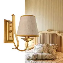 Modern Gold Wall Lights Hallway Bedroom Bedside Lamp Sconce White/Black Iron Fabric Lampshade Indoor Decor E14 110-240V