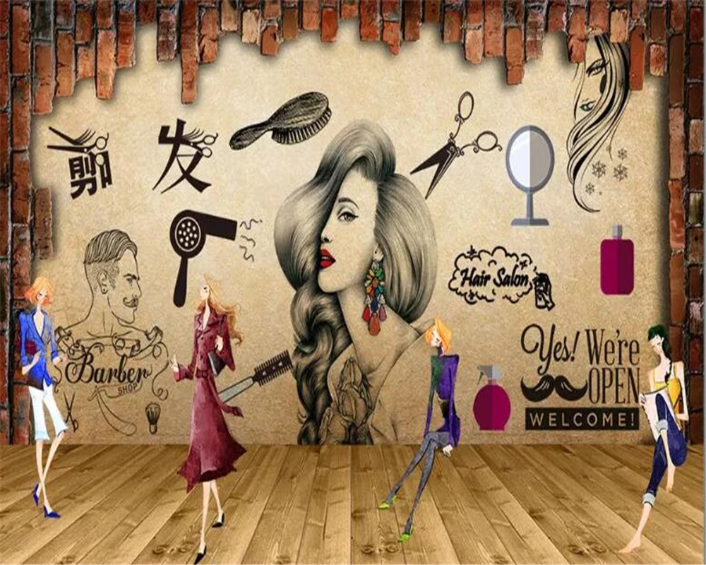 Beibehang Custom Wallpaper Mural Large Wall Painting Salon Hair Beauty  Salon Background Wall Barber Shop Nostalgic 3d Wallpaper - Wallpapers -  AliExpress