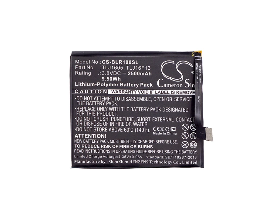 Аккумулятор Cameron Sino TLJ1605 TLJ1607 TLJ16F13 TPJ16G20 для BLU R0030UU R1 HD S0210UU Studio Touch 2500 мАч|cameron sino|2500mah