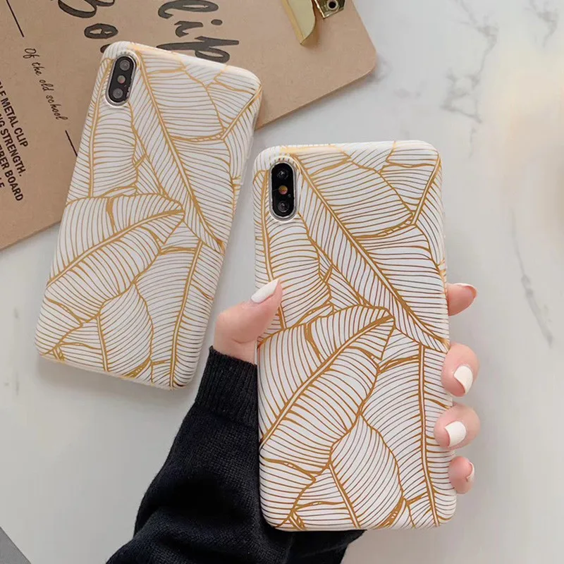 

Retro bronzing Banana Leaf phone Case For iphone XS Max XR XS soft TPU Case for iphone 6 6s 7 8 plus silicone Leaves case