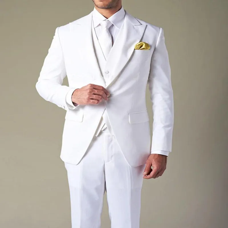 5887 16 De Réductiongros 2019 Costume Homme Blanc Marié Porter Pic Revers Mariage Smoking Costumes Pour Hommes 3 Pièces Hommes Costume Veste