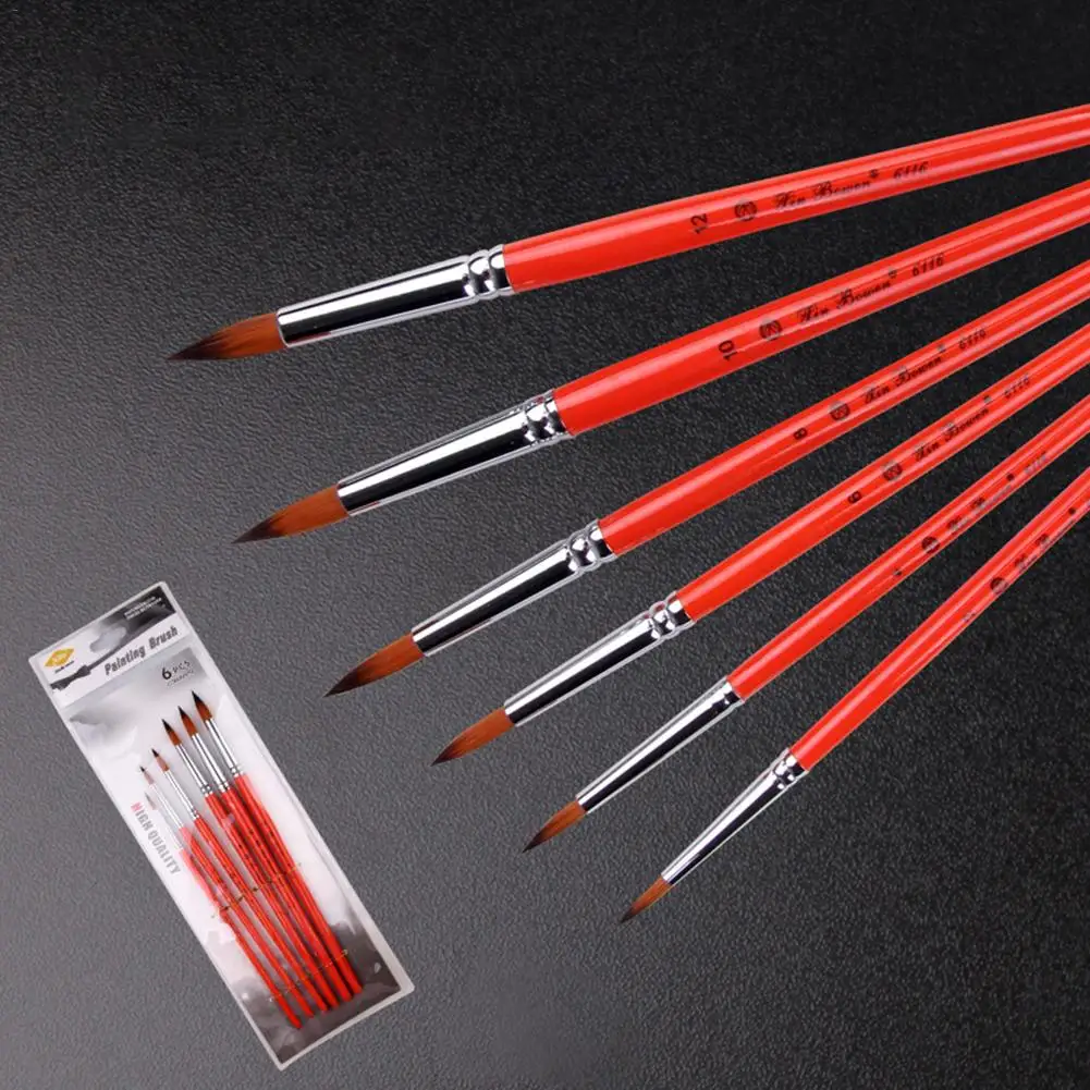 

6Pcs Weasel Hook Line Pen Fine Watercolor Paint Brush For Drawing Art Gouache Oil Painting Brush Art Supplies