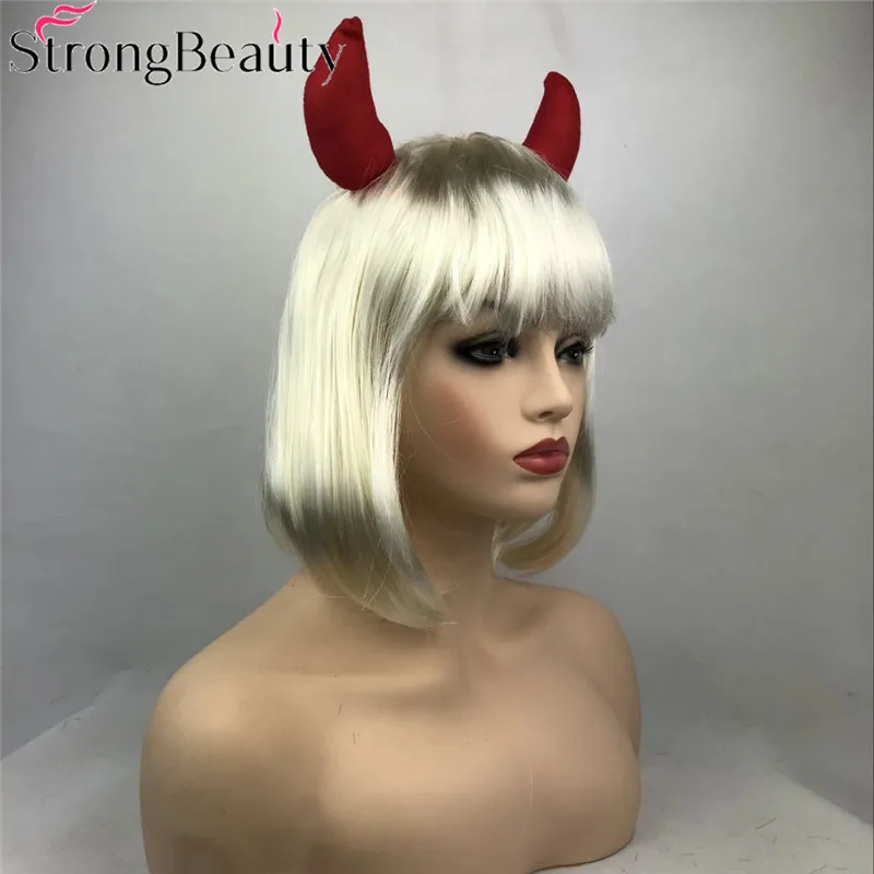 StrongBeauty Хэллоуин вечерние красные/светловолосый парик костюм блонд парик с рогами парик синтетические волосы