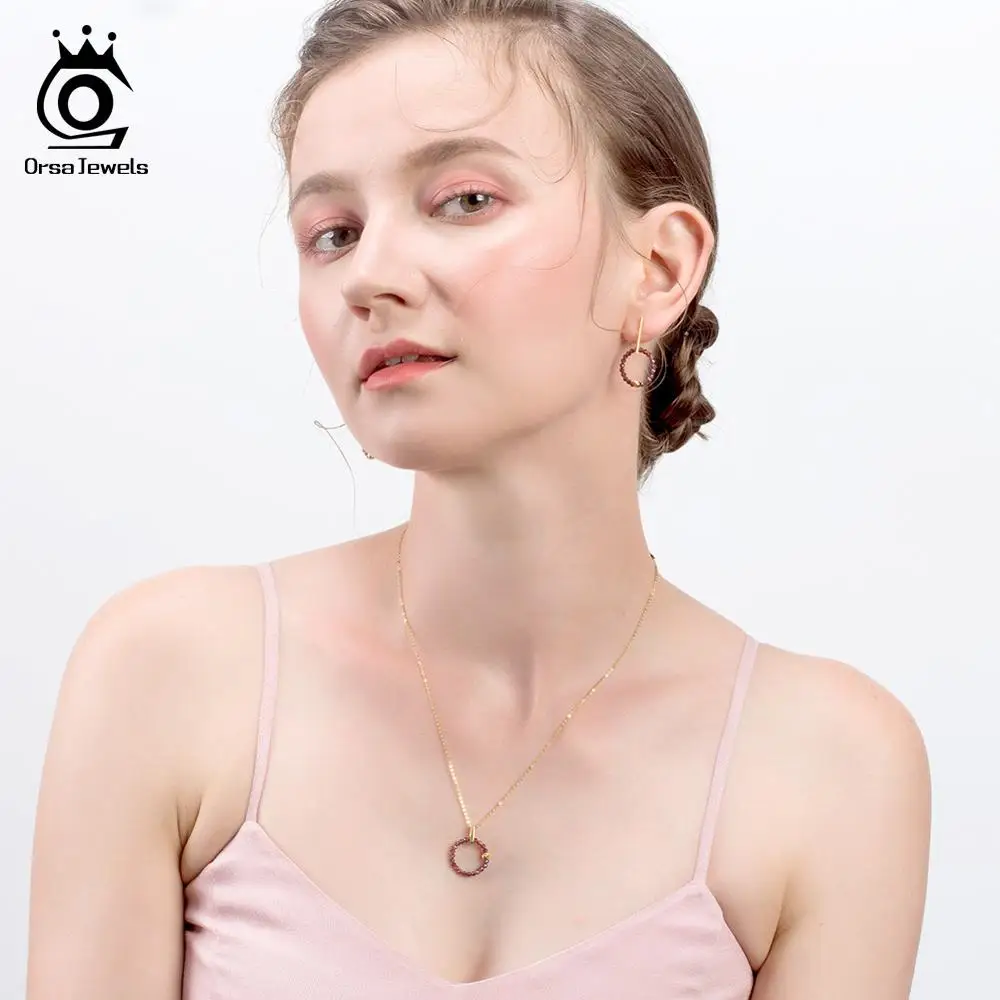 ORSA JEWELS серебро 925 женское ожерелье Круглый Кулон красный камень гранат 18 К
