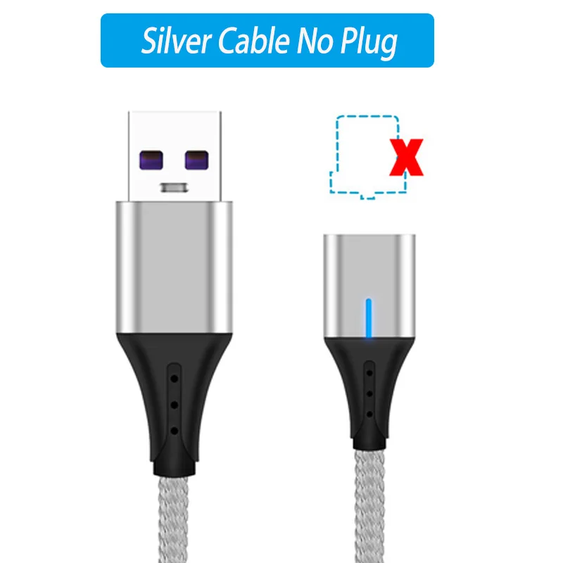 СВЕТОДИОДНЫЙ Магнитный зарядный кабель Usb type C Быстрая зарядка Qc 3,0 кабель Tipo C для Xiaomi Mi 9 9T A3 samsung Galaxy Note 10 2m провода - Цвет: Only Silver Cable