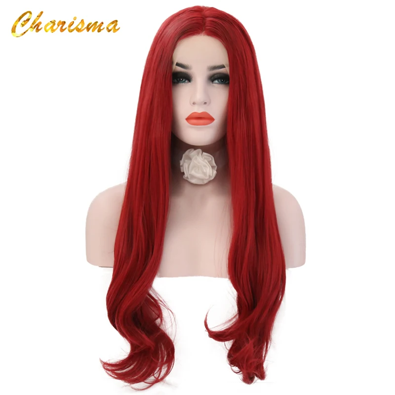 

Charisma Synthetic Lace Front Wigs 26 Inch Red Color With Middle Part Combs Inside Wigs Heat Resistant Glueless Wigs For Women