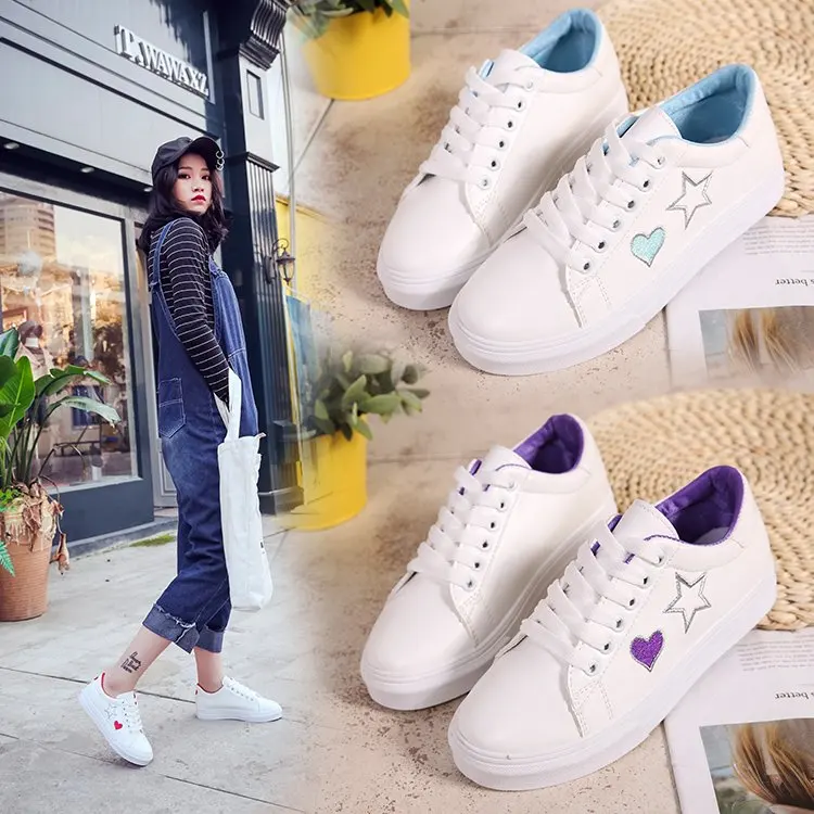 Blanches De Étudiants Femmes Décontracté bleu Chaussures Sauvage Simples Plates rouge Noir Printemps 2018 Coréens Nouveau pourpre pqwaxqtn8