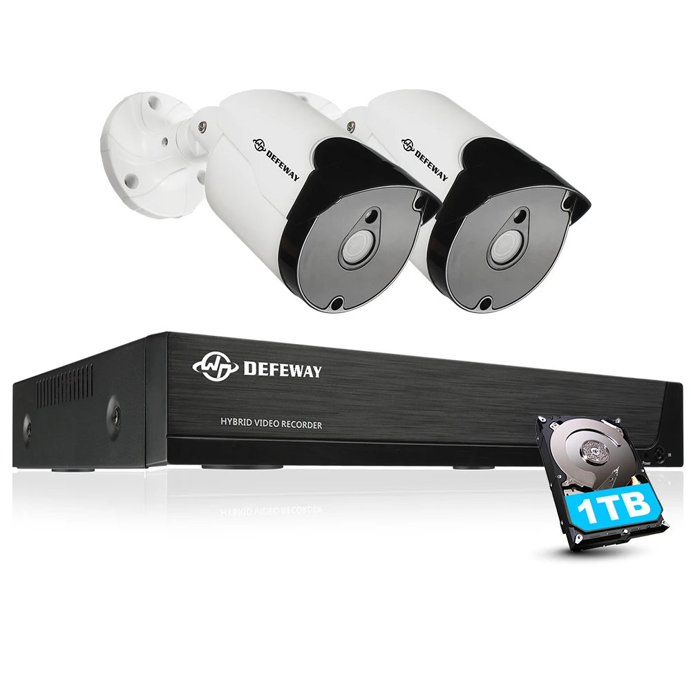 DEFEWAY видеонаблюдение 4CH 5.0MP H.265+ система видеонаблюдения Weatherpoof DVR комплект наружная домашняя камера безопасности 2 шт система 1 ТБ HDD