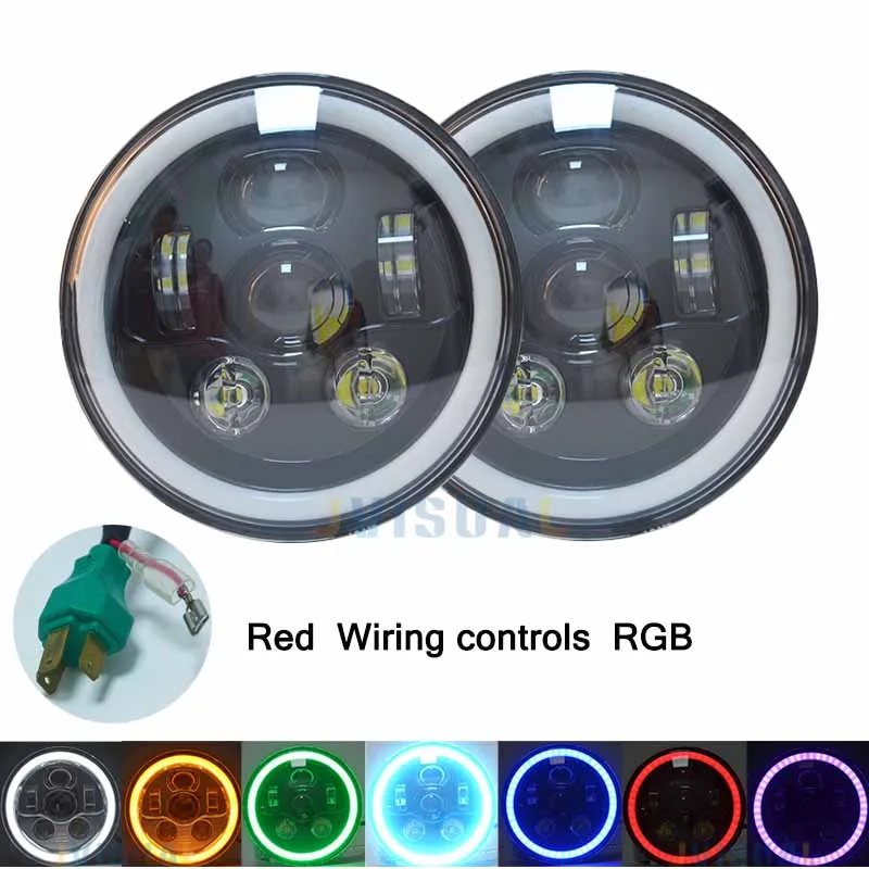 RGB круглые 7 дюймовые СВЕТОДИОДНЫЕ Фары H4 H13 Angel Eye Hi Lo 12В 24В для Jeep Wrangler Land Rover Lada Niva