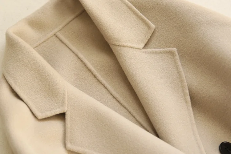 Titotato/женское пальто из смесовой ткани, лаконичное, однотонное, шерстяное, двустороннее, ручное, кашемировое, шерсятнное пальто, длинная теплая верхняя одежда, воротник-пуховик