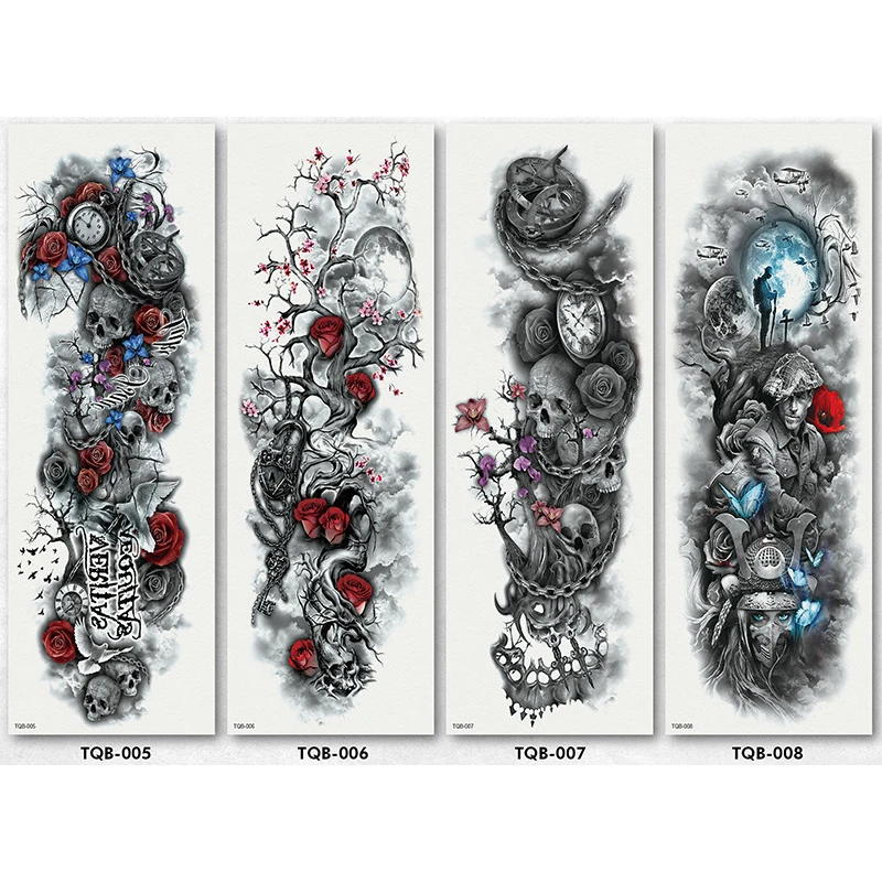 Водостойкие временные татуировки наклейки флэш-татуировки для боди-арта цветок Татуировка рукав переводные наклейки череп металлические татуировки