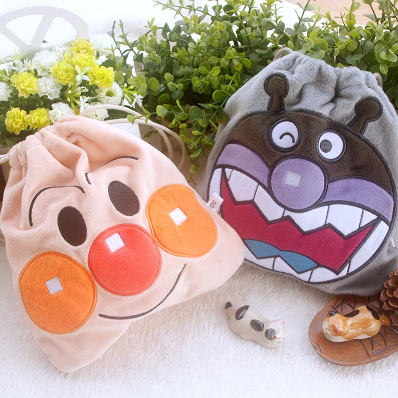 IVYYE 1PCS Anpanman baikinman Cartoon Drawstring Bags Cute Plush storage handbags makeup bag Coin Bundle Pocket